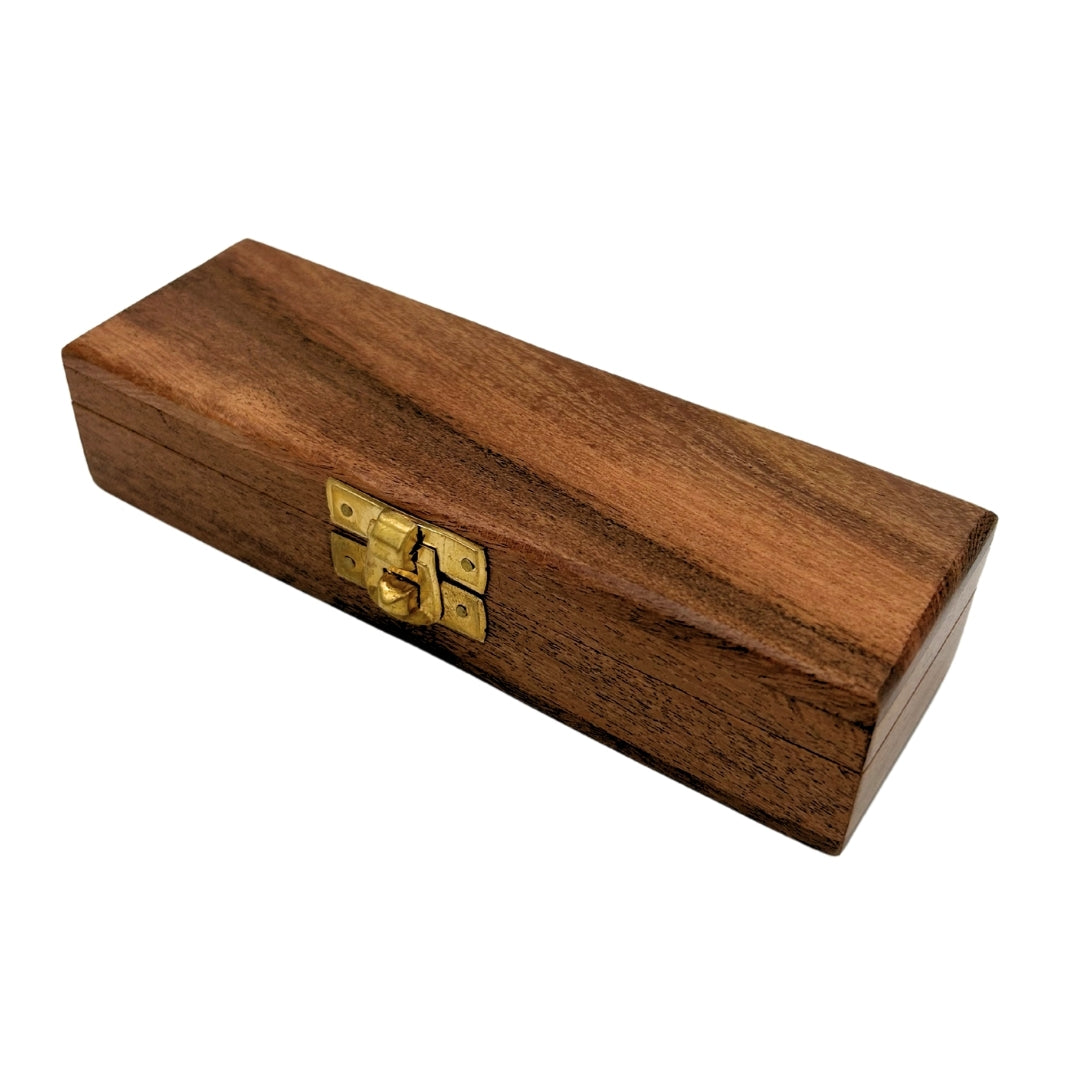 Réz hajós síp gravírozással, elegáns fadobozban – sárgaréz, 12,5 cm