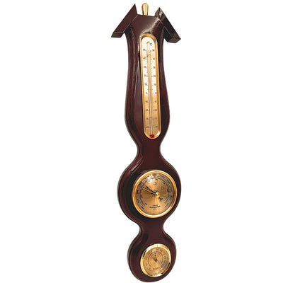 Elegáns 3 az 1-ben időjárás-állomás gravírozással – hőmérő, barométer, higrométer sötét fában, 40cm