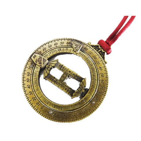 H90 miniatűr napóra csillagászati gyűrűkkel, személyre szabott gravírozás, ideális ajándék, bordó felfüggesztés, zamakból és sárgarézből készült, átmérő 45mm