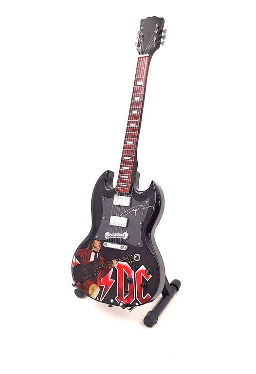 Angus Young mini gitár 24,5 cm mahagóniból, gravírozással történő személyre szabási lehetőséggel