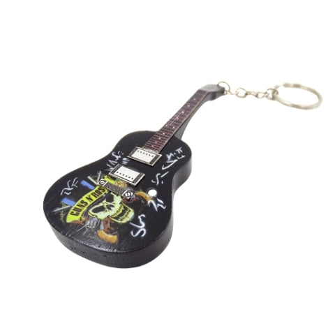 Guns N' Roses stílusú mini gitár kulcstartó személyre szabható gravírozási lehetőséggel