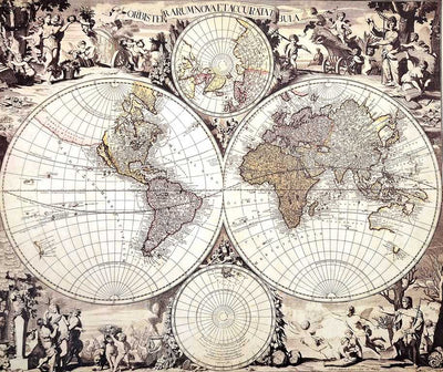 Világtérkép, 1686. - G. Valck reprint, személyre szabható gravírozással - ideális ajándék történésznek és utazónak - méretek: 56,5 x 47,5 cm