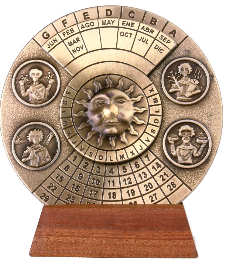 Reneszánsz öröknaptár gravírozással – személyre szabott ajándék az 1600-2799 évekre, elegáns irodai dekoráció, átmérő 9 cm, reneszánsz stílus