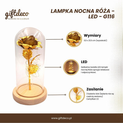 LED Rózsa éjjeli lámpa gravírozással személyre szabható kivitelben, romantikus ajándék, magasság 21,5 cm, finom fény, ideális hálószobai dekoráció