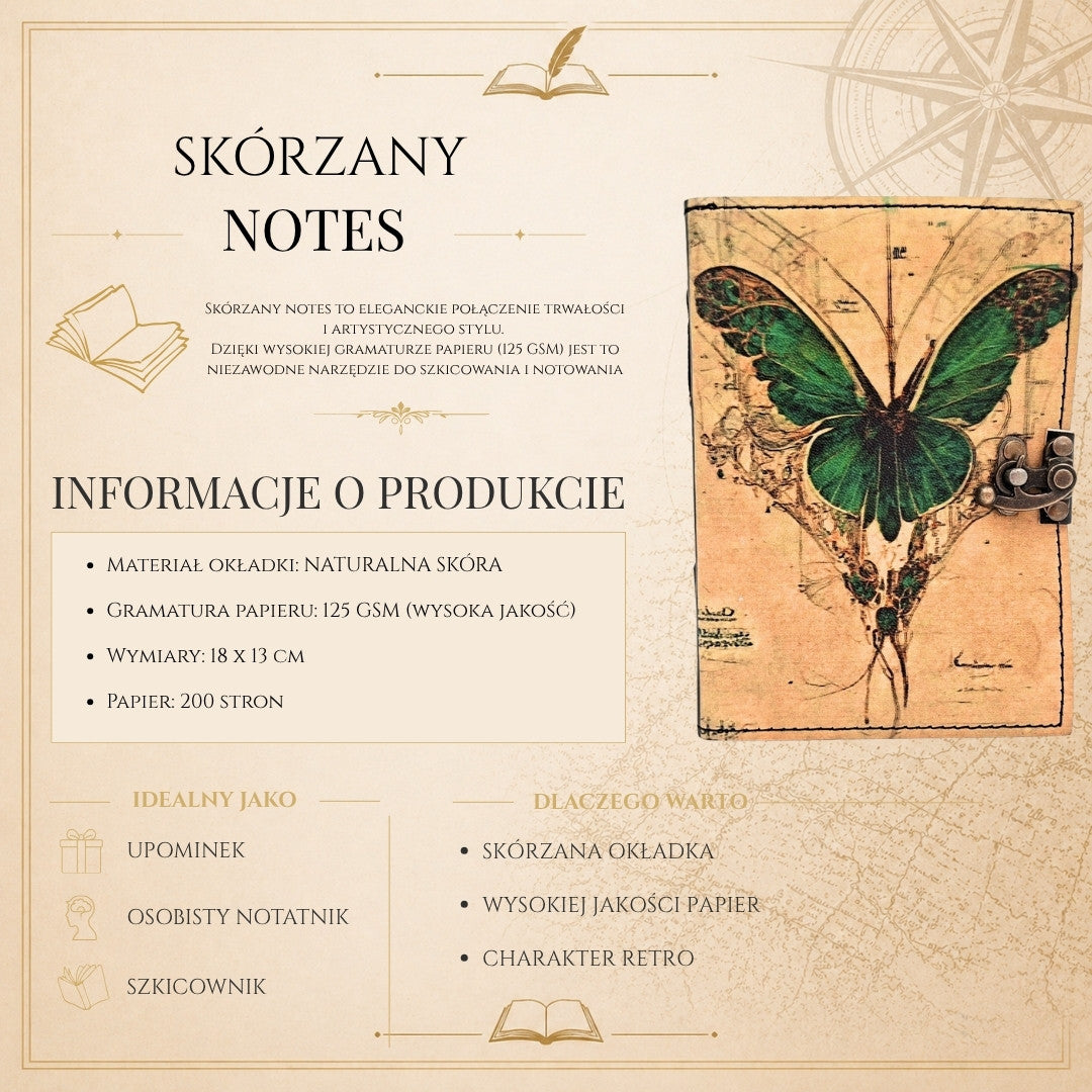 Notes Skórzany Retro Motyl z Grawerem