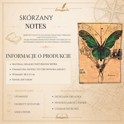 Notes Skórzany Retro Motyl z Grawerem