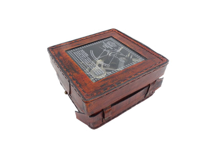 Sekstant Mosiężny z Grawerem w Skórzanym Pudełku - Replika z 1917 roku, Idealny na Prezent dla Żeglarzy i Astronomów, Wymiary 13x12x6 cm, Antyk, Materiał: Mosiądz i Szkło