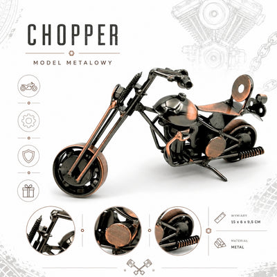 Model Motocykla Chopper M33 z Grawerem - Metalowy, Miedziano-Antracytowy, 15x6x9,5 cm
