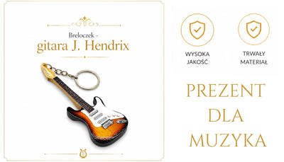J. Hendrix-gitár alakú mahagóni kulcstartó, gravírozással személyre szabható