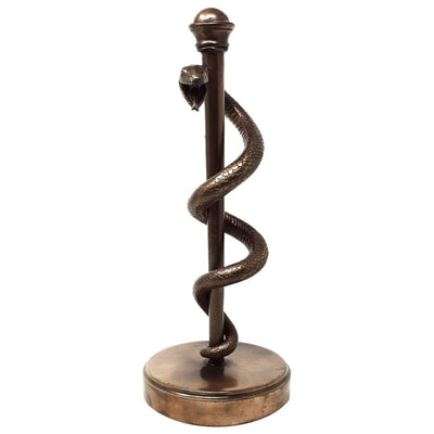 30 cm-es Aszklépiosz pálcája figura gyantából - személyre szabott ajándék orvosnak, ápolónak vagy gyógyszerésznek - barna/réz dekoráció gravírozással