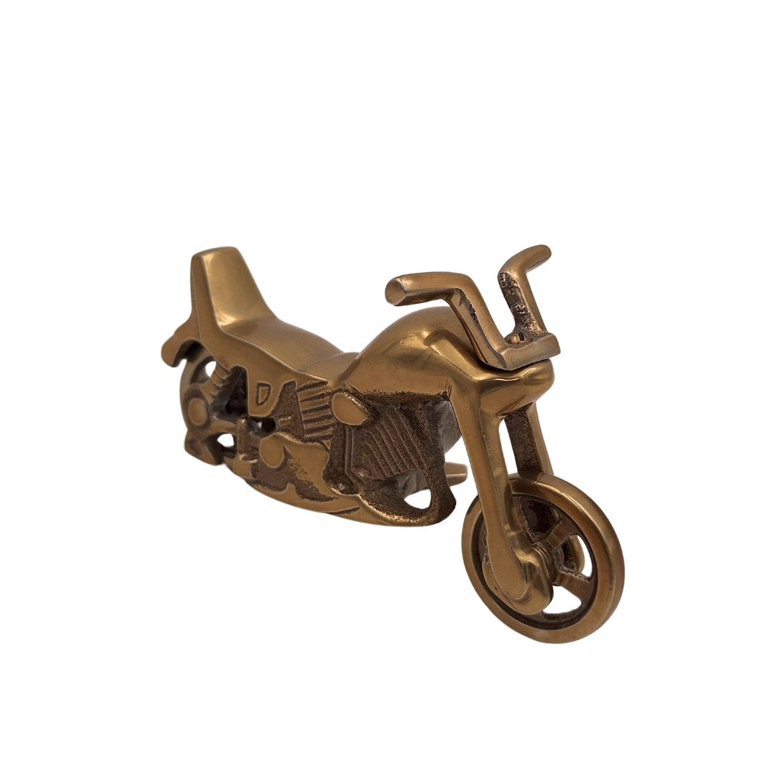 N-2960 fém motorkerékpár-modell antik sárgaréz színű alumíniumból – személyre szabott gravírozás ajándéknak, méretek 17,5 x 10 cm