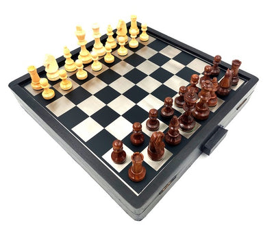 Elegancki Zestaw Szachowy Drewniano-Metalowy 33x33cm z Możliwością Personalizacji Grawerem