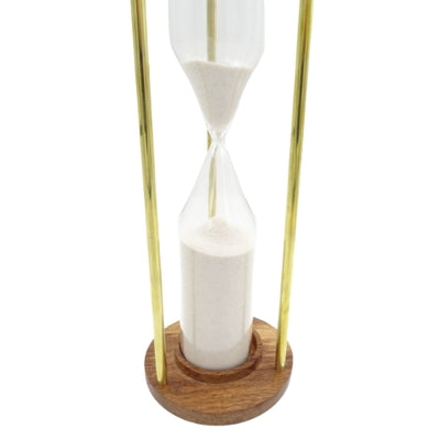 Klepsydra mosiężno-drewniana 30min z możliwością personalizacji grawerem - elegancki prezent na każdą okazję, wys. 30,5cm, biały piasek, klasyczne materiały