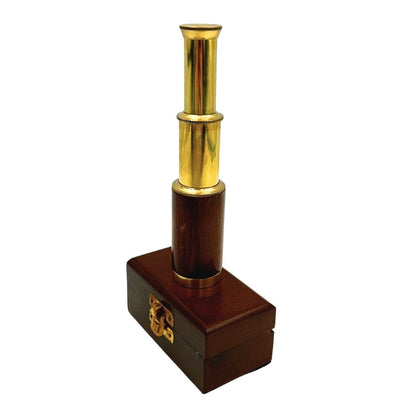 Luneta Mosiężna z Grawerem w Drewnianym Pudełku – Elegancki Prezent w Stylu Retro, Idealna do Dekoracji Biura lub Gabinetu, Wysokość 15,5 cm, Materiał: Mosiądz i Drewno