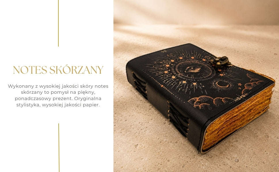 Notatnik Kosmicznego Oka z Grawerem - Skórzany Retro Notatnik z 200 Stronami Żółtego Papieru Koziej Skóry