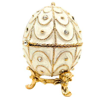 Ekskluzywna Szkatułka Jajo Fabergé Metalowa z Kryształkami w Kolorze Biało-Złotym z Możliwością Personalizacji Grawerem