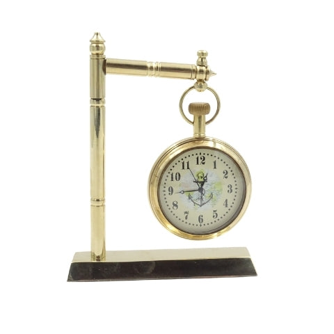 NC2126 tengerészeti sárgaréz asztali óra gravírozási lehetőséggel, 12 cm magas, ideális ajándék a vitorlázás szerelmeseinek horgony- és vitorláshajó-motívummal