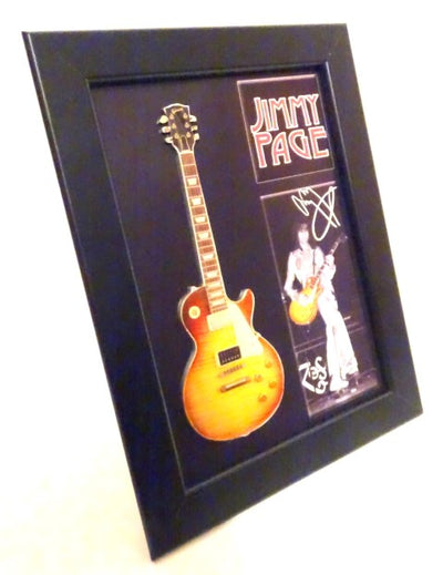 Jimmy Page stílusú minigitár FMG-012 kerettel, személyre szabható gravírozási lehetőség, ideális ajándéknak, fa keret 1,3cm x 16cm x 21,4cm, acél minigitár asztalra állítható vagy falra akasztható kivitelben