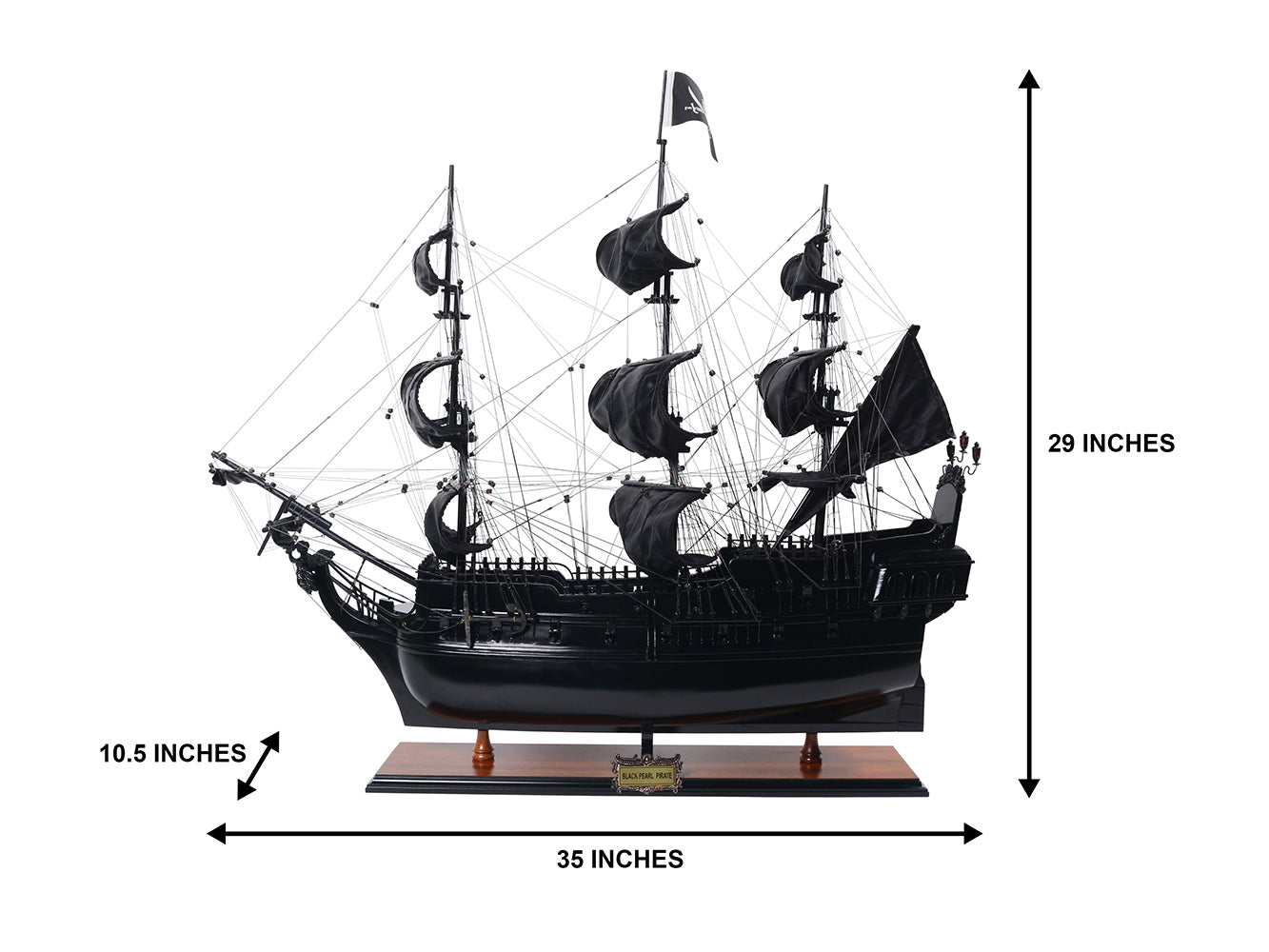 Czarna Perła BP80R kalózhajó-modell személyre szabható gravírozási lehetőséggel, hosszúság 89 cm, exkluzív ajándék minden alkalomra, kézműves művészeti alkotás, fa talapzat