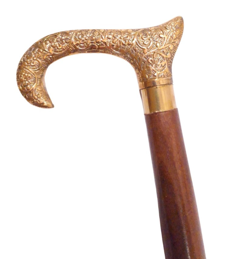 Fa sétabot aranyszínű markolattal - összecsukható - elegáns ajándék gravírozásos személyre szabási lehetőséggel - 91,5 cm, barna, sárgaréz fogantyúval