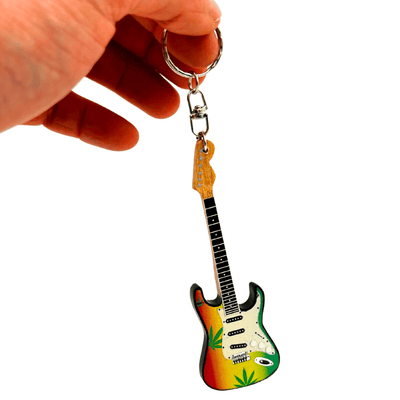 Bob Marley reggae gitár kulcstartó mahagóniból, gravírozással személyre szabható