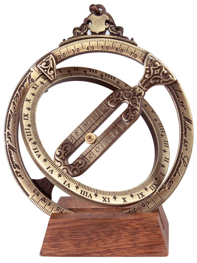 H21 napóra csillagászati gyűrűkkel, személyre szabott gravírozással, elegáns asztali ajándék, magasság 12 cm, sárgaréz és zamak