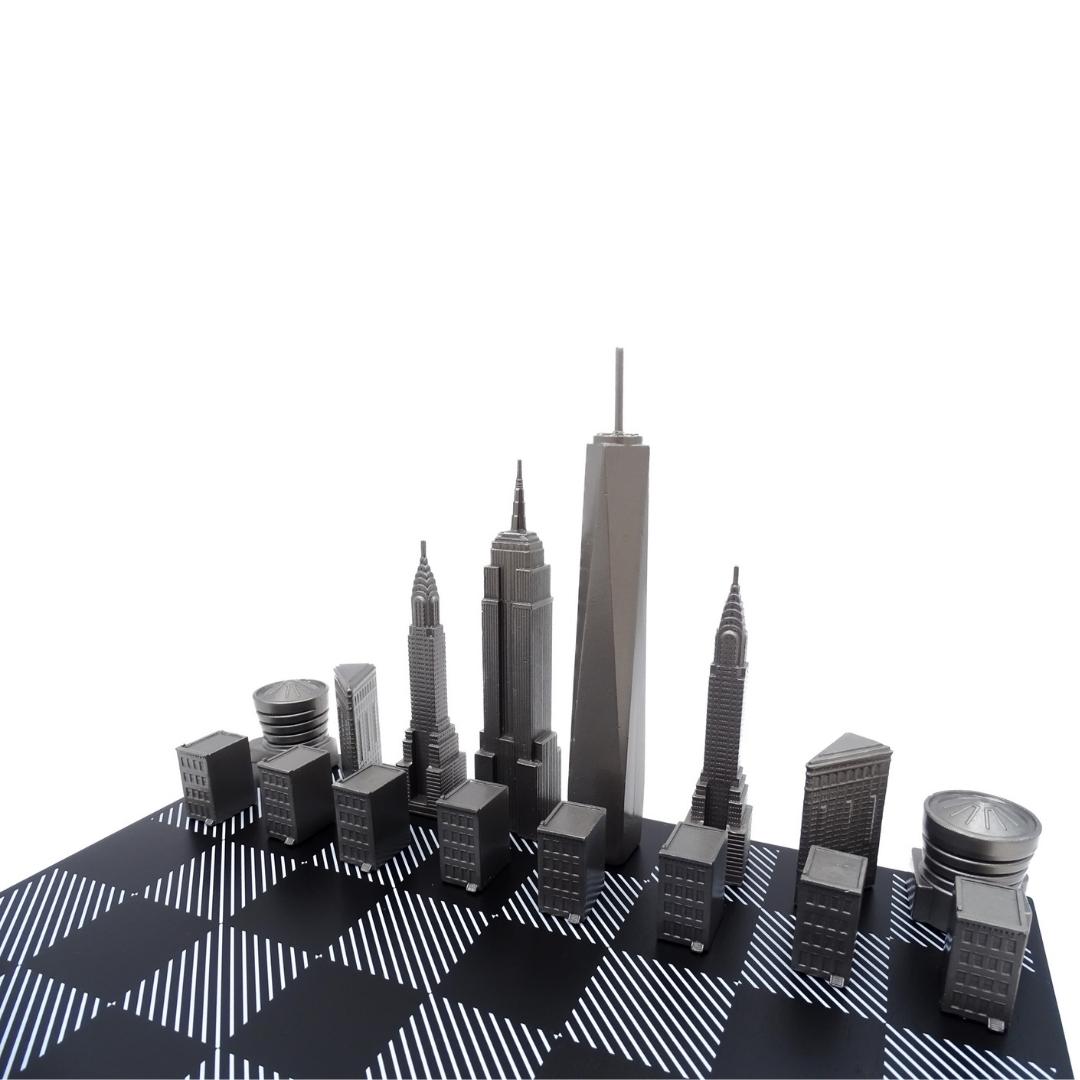 New York-i Skyline sakk rozsdamentes acélból, gravírozással