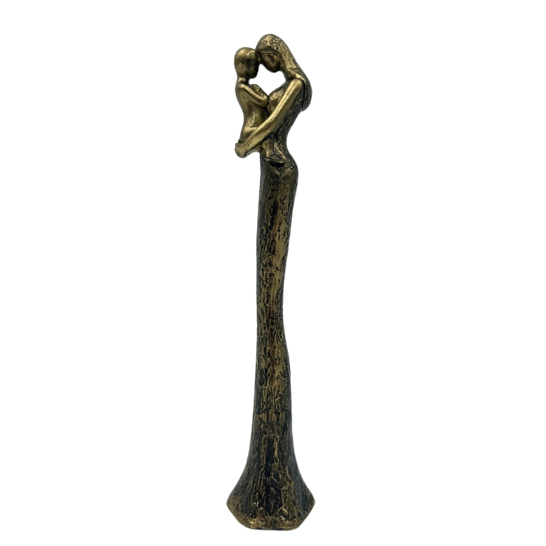 Modern anya gyermekével figura arany színben, személyre szabott gravírozással - magasság 27 cm - ideális ajándék anyák napjára, születésnapra vagy házavatóra - glamour stílus fekete elemekkel - polyresin