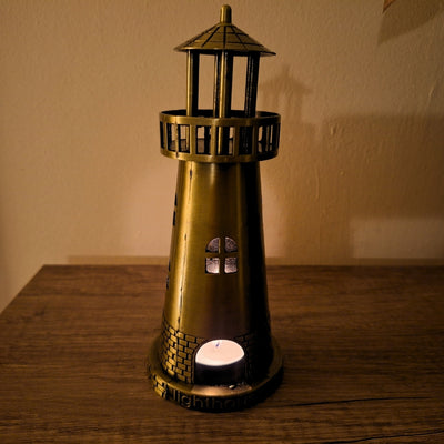 Latarnia Morska Świecznik na Tealight 18,5 cm w Antycznym Złocie z Opcją Grawerunku