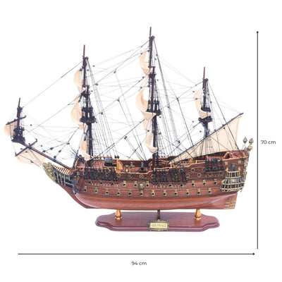 Exkluzív nagy HMS Prince hadihajó vitorláshajó-modell, 94cm, személyre szabható gravírozással