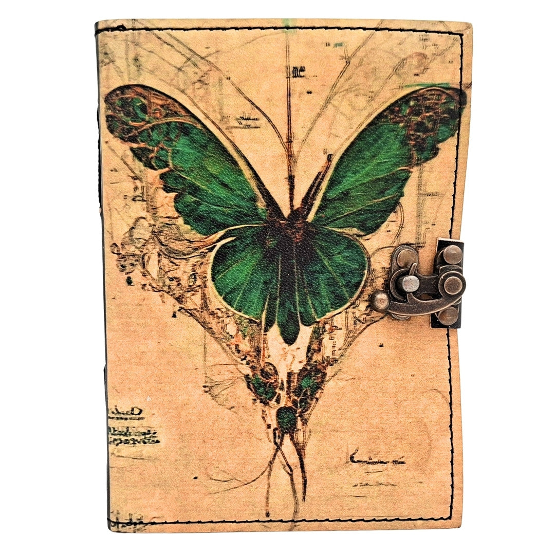 Retro bőr notesz pillangóval és gravírozással
