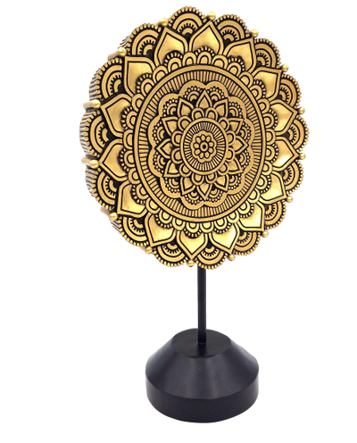 Ovális mandala szobrocska, 35cm - arany buddhista dekoráció személyre szabható gravírozással