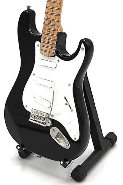 Kurt Cobain ihlette mini gitár, személyre szabható gravírozással, kézzel készült mahagóni fából, fekete/fehér, magasság 27,5 cm