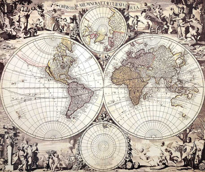 Világtérkép, 1686. - G. Valck reprint, személyre szabható gravírozással - ideális ajándék történésznek és utazónak - méretek: 56,5 x 47,5 cm