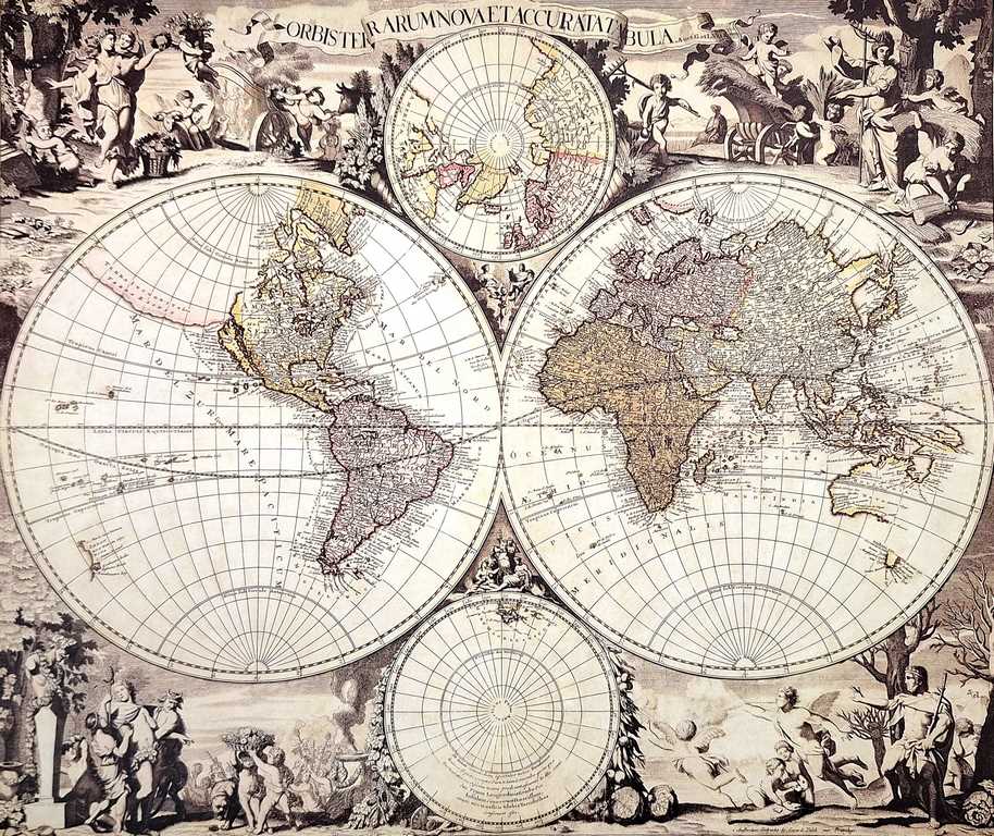 Világtérkép, 1686. - G. Valck reprint, személyre szabható gravírozással - ideális ajándék történésznek és utazónak - méretek: 56,5 x 47,5 cm