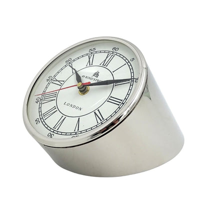 Zegar Metalowy na Biurko CLK-0212 z Grawerem - Personalizowany Prezent w Kolorze Srebrnym, Białym lub Czarnym, Wysokość 19 cm, Nowoczesny Styl z Rzymskimi i Arabskimi Cyframi