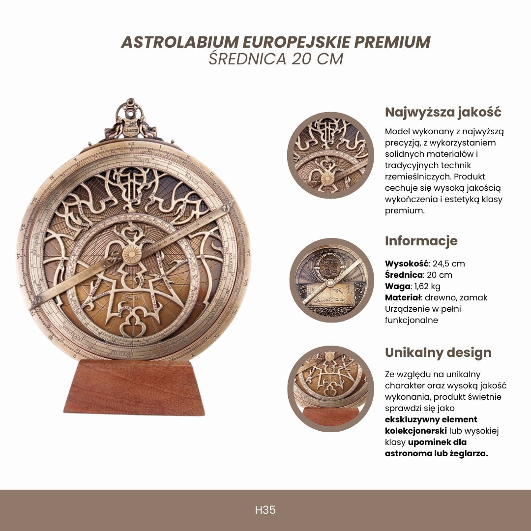 Nagy európai H35 asztrolábium gravírozással