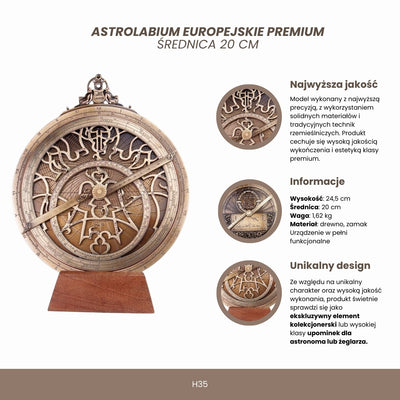 Nagy európai H35 asztrolábium gravírozással