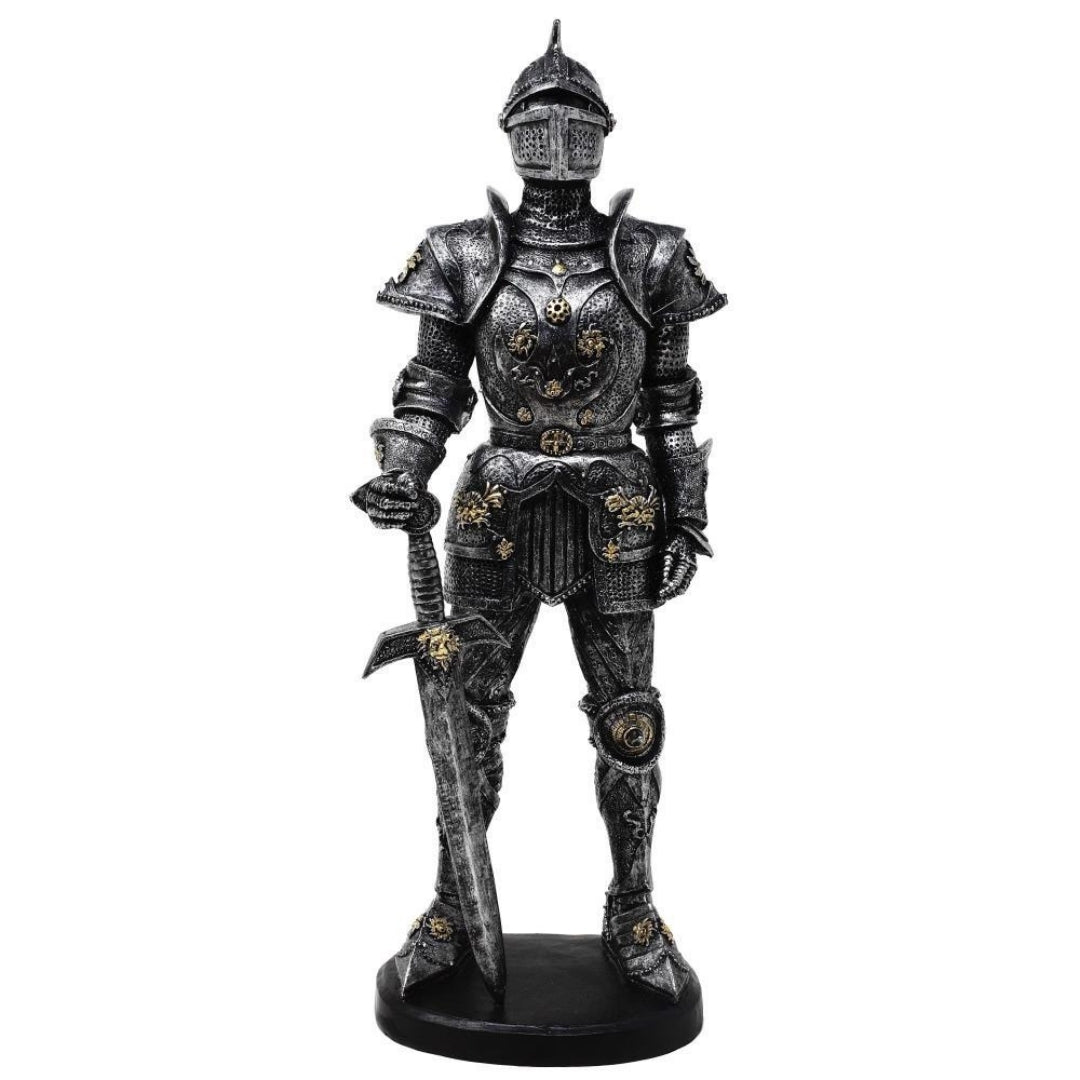 Dekoratív lovagfigura páncélban, 39cm, ezüst, személyre szabható gravírozással