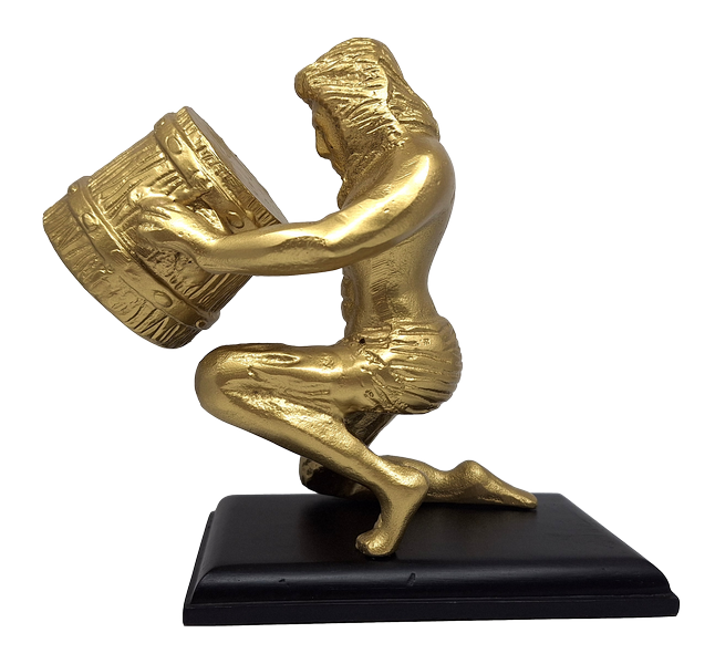 Arany dekoratív Vízöntő figura AQU2, személyre szabható gravírozással, ideális ajándék bármilyen alkalomra, magasság 18 cm, elegáns alumínium kivitel