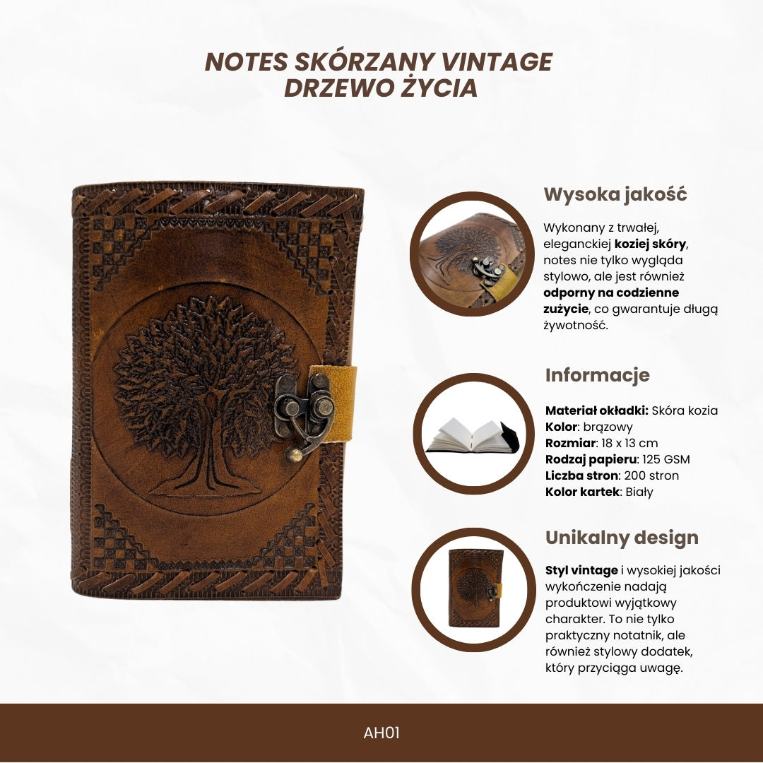 Vintage retro bőr notesz, 200 oldal, gravírozással
