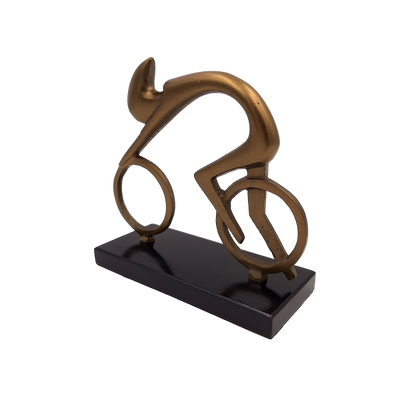 Kerékpáros figura Kerékpáros VB26/9 gravírozással - elegáns ajándék kerékpárosoknak, magasság 18 cm, sárgaréz és fekete, minimalista beltéri dekoráció