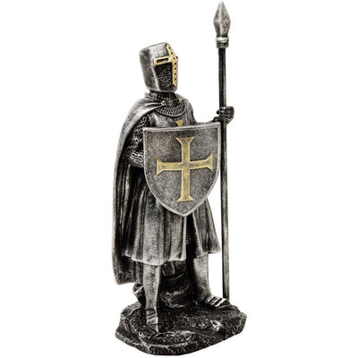 Lovag figura lándzsával, 20 cm, gravírozással személyre szabható - kézzel festett polirezin dekoráció ajándékba a történelem és a hadtörténet kedvelőinek