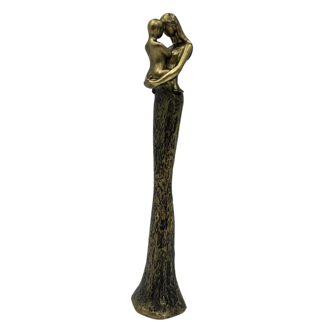 Modern anya gyermekével figura arany színben, személyre szabott gravírozással - magasság 27 cm - ideális ajándék anyák napjára, születésnapra vagy házavatóra - glamour stílus fekete elemekkel - polyresin