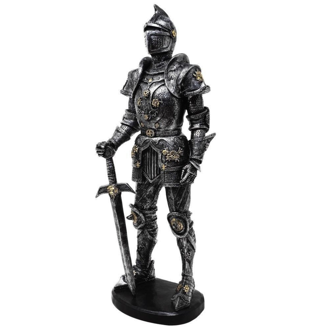 Figurka Dekoracyjna Rycerz w Zbroi 39cm Srebrna z Możliwością Personalizacji Grawerem