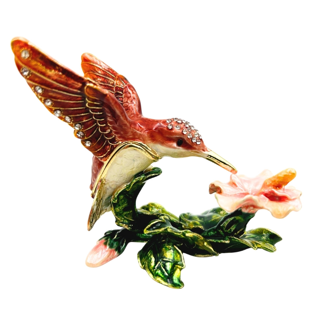 Exkluzív kolibris ékszerdoboz kristályokkal, személyre szabott gravírozás, fém, 8x5.5x7 cm