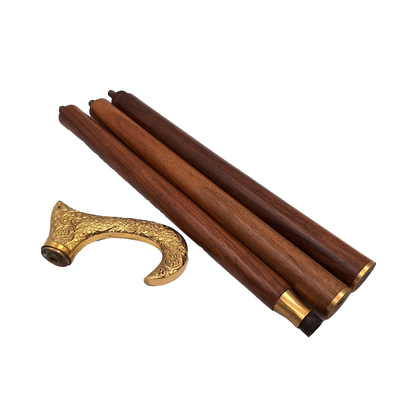 Fa sétabot aranyszínű markolattal - összecsukható - elegáns ajándék gravírozásos személyre szabási lehetőséggel - 91,5 cm, barna, sárgaréz fogantyúval