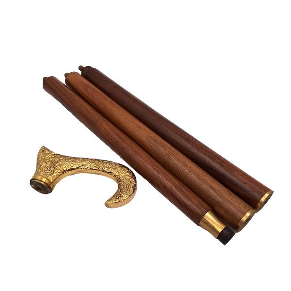 Fa sétabot aranyszínű markolattal - összecsukható - elegáns ajándék gravírozásos személyre szabási lehetőséggel - 91,5 cm, barna, sárgaréz fogantyúval