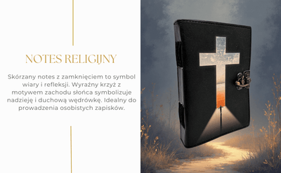 Bőr jegyzetfüzet, vallási kereszt, imakönyv, gravírozással