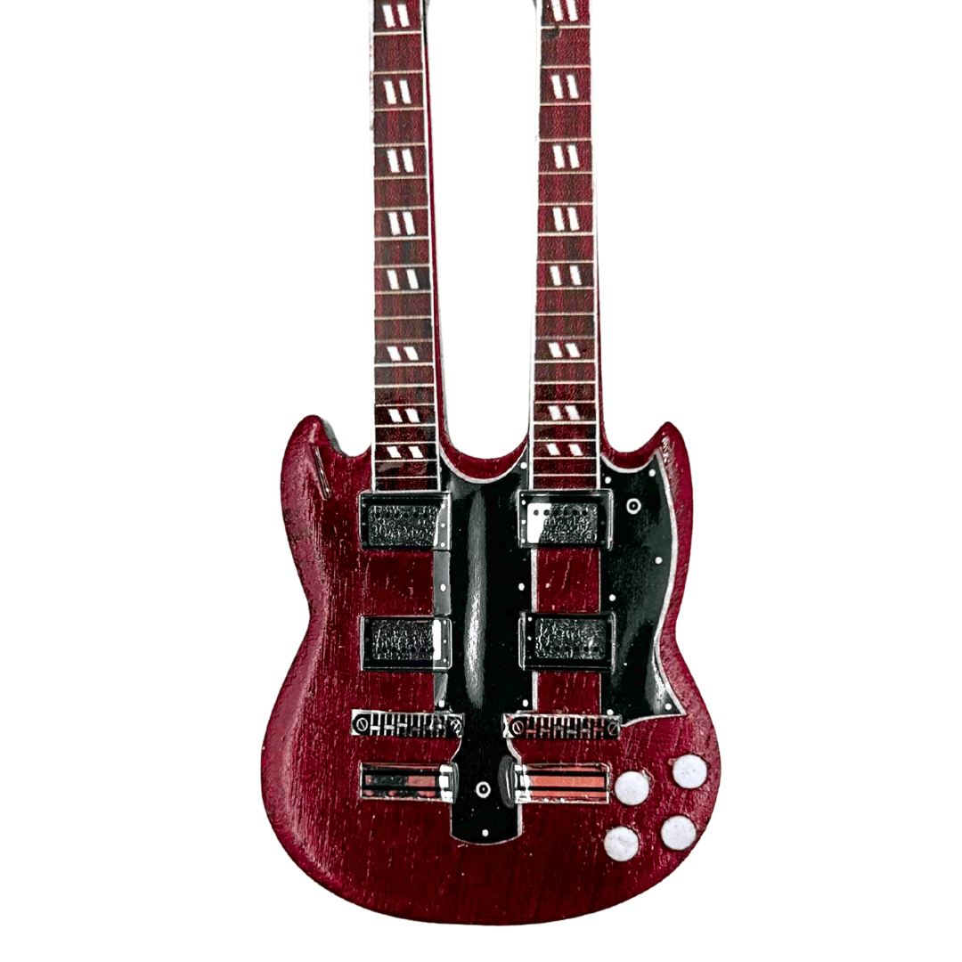 Led Zeppelin - Jimmy Page gitár kulcstartó - személyre szabott gravírozás - vörös mahagóni - ideális ajándék gitárosnak és rockrajongónak - méretek: 6 x 11 x 0,5 cm